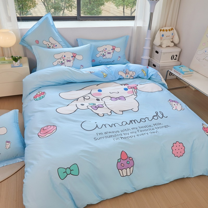 91家纺网 家纺一手货源 找家纺 蘭菲家纺 2026新款全棉三丽欧印花卡通四件套 逛街狗