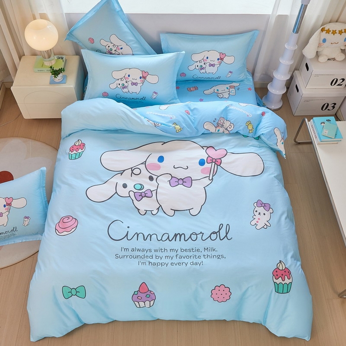 91家纺网 家纺一手货源 找家纺 蘭菲家纺 2026新款全棉三丽欧印花卡通四件套 逛街狗