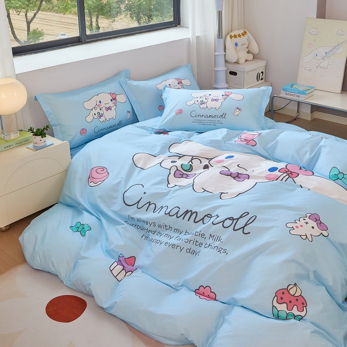 91家纺网 家纺一手货源 找家纺 蘭菲家纺 2026新款全棉三丽欧印花卡通四件套 逛街狗