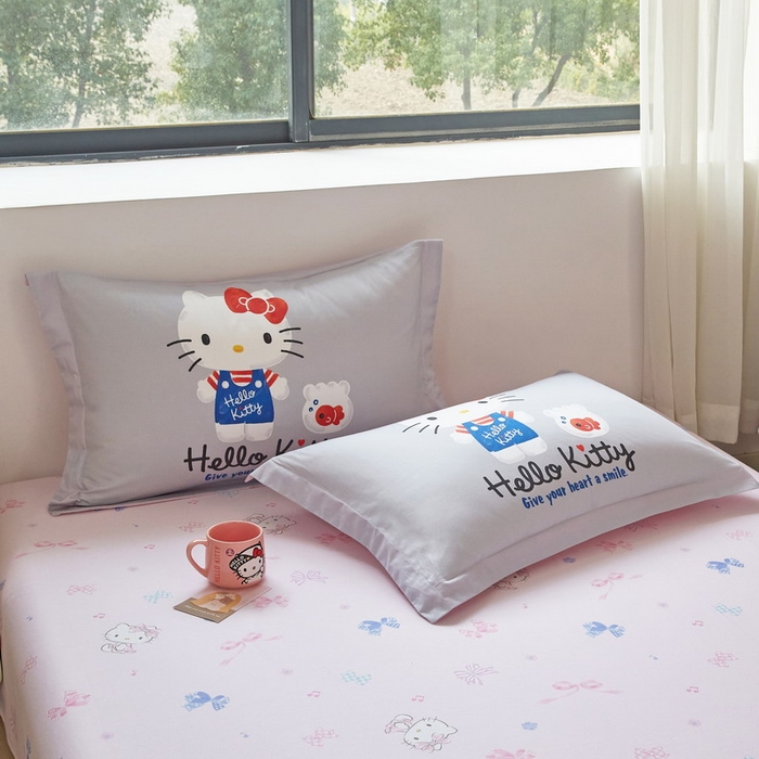 91家纺网 家纺一手货源 找家纺 蘭菲家纺 2026新款全棉三丽欧印花卡通四件套 可爱KT灰