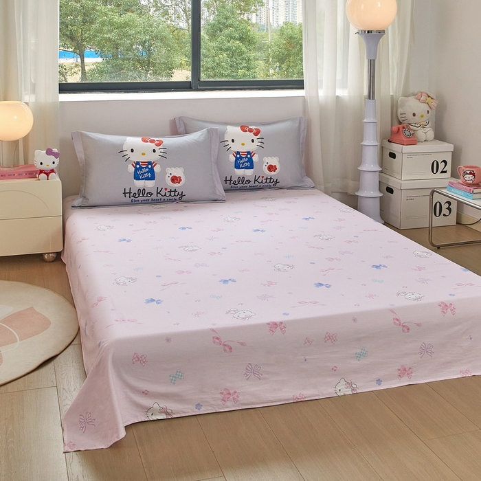 91家纺网 家纺一手货源 找家纺 蘭菲家纺 2026新款全棉三丽欧印花卡通四件套 可爱KT灰