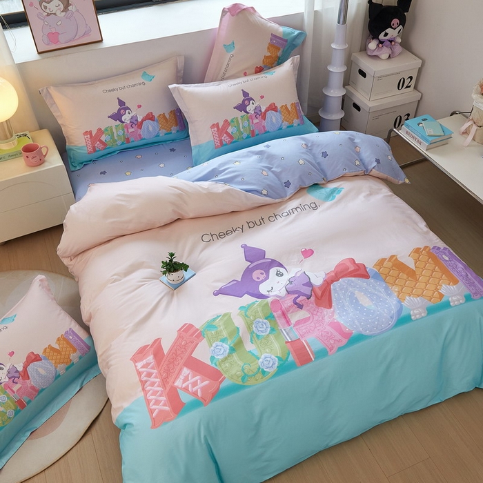 91家纺网 家纺一手货源 找家纺 蘭菲家纺 2026新款全棉三丽欧印花卡通四件套 快乐小库