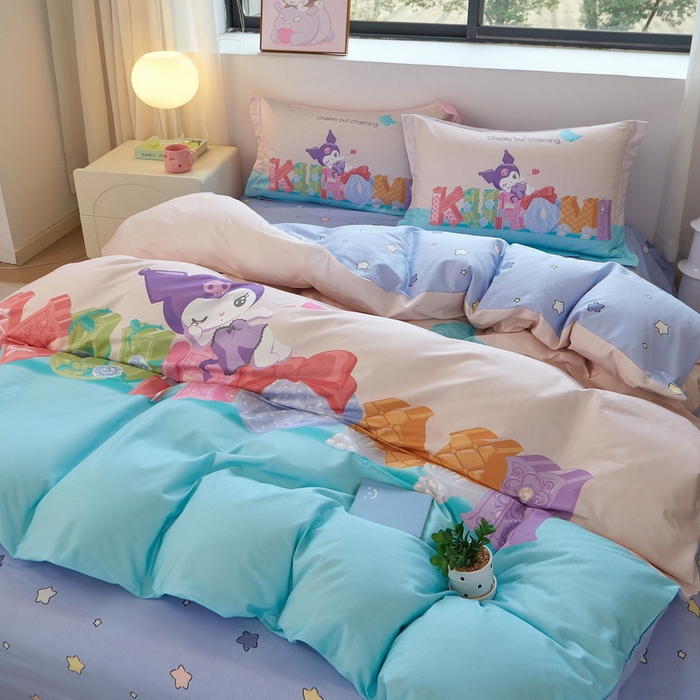 91家纺网 家纺一手货源 找家纺 蘭菲家纺 2026新款全棉三丽欧印花卡通四件套 快乐小库