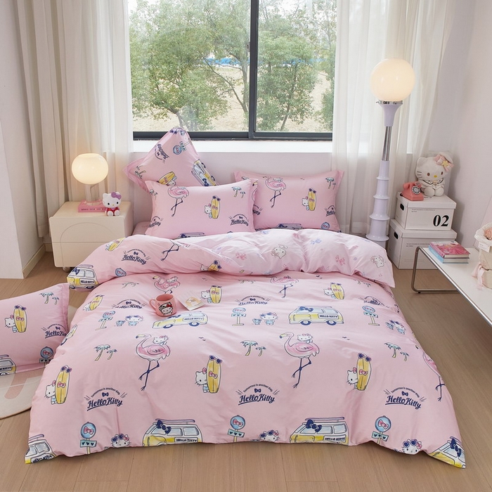 91家纺网 家纺一手货源 找家纺 蘭菲家纺 2026新款全棉三丽欧印花卡通四件套 快乐休假