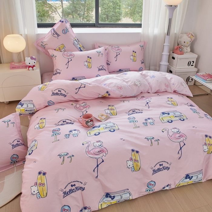 91家纺网 家纺一手货源 找家纺 蘭菲家纺 2026新款全棉三丽欧印花卡通四件套 快乐休假