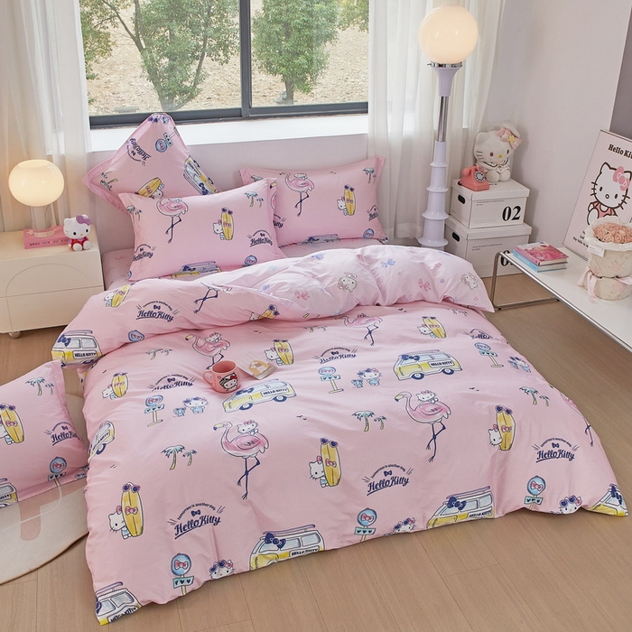 91家纺网 家纺一手货源 找家纺 蘭菲家纺 2026新款全棉三丽欧印花卡通四件套 快乐休假