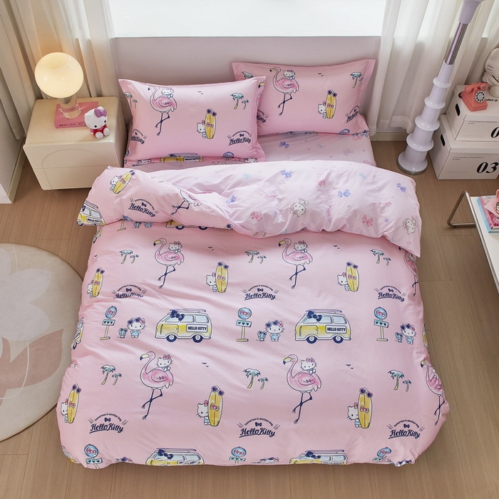 91家纺网 家纺一手货源 找家纺 蘭菲家纺 2026新款全棉三丽欧印花卡通四件套 快乐休假