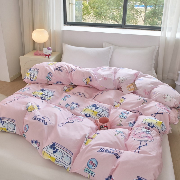 91家纺网 家纺一手货源 找家纺 蘭菲家纺 2026新款全棉三丽欧印花卡通四件套 快乐休假