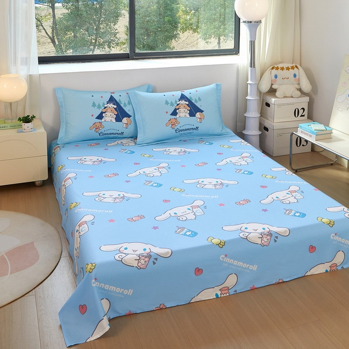 91家纺网 家纺一手货源 找家纺 蘭菲家纺 2026新款全棉三丽欧印花卡通四件套 露营快乐