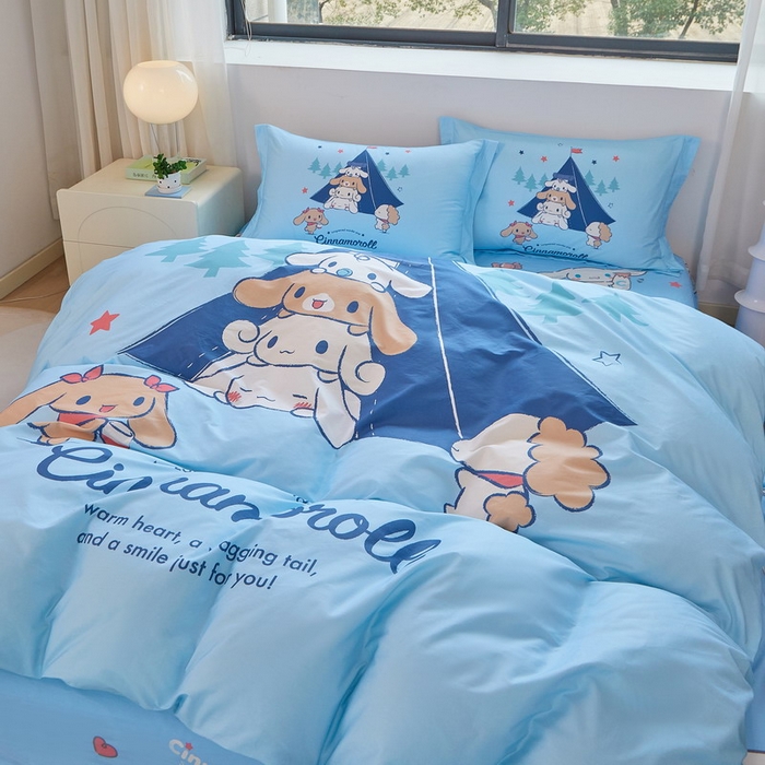 91家纺网 家纺一手货源 找家纺 蘭菲家纺 2026新款全棉三丽欧印花卡通四件套 露营快乐