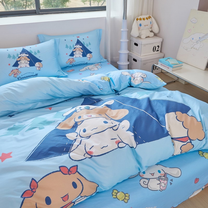 91家纺网 家纺一手货源 找家纺 蘭菲家纺 2026新款全棉三丽欧印花卡通四件套 露营快乐