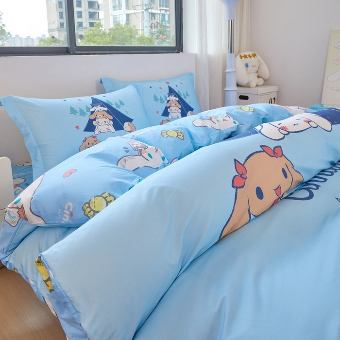 91家纺网 家纺一手货源 找家纺 蘭菲家纺 2026新款全棉三丽欧印花卡通四件套 露营快乐