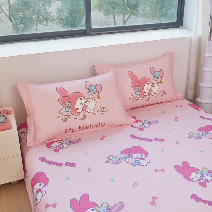 91家纺网 家纺一手货源 找家纺 蘭菲家纺 2026新款全棉三丽欧印花卡通四件套 轻松美乐蒂