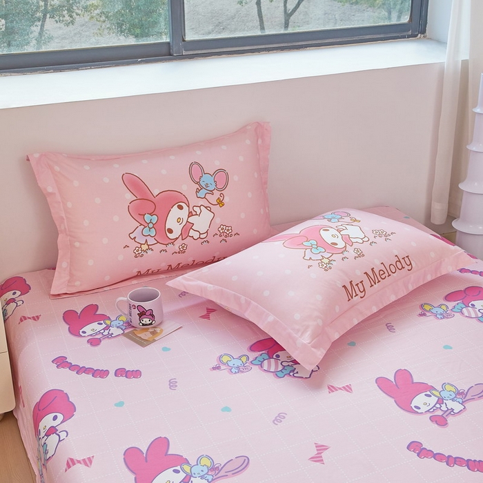 91家纺网 家纺一手货源 找家纺 蘭菲家纺 2026新款全棉三丽欧印花卡通四件套 轻松美乐蒂