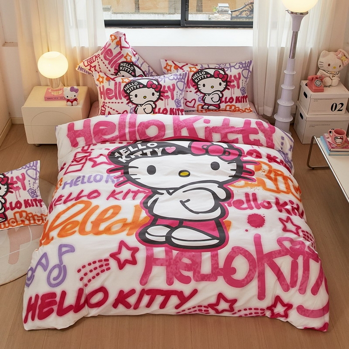 蘭菲家纺 2026新款全棉三丽欧印花卡通四件套 涂鸦KT