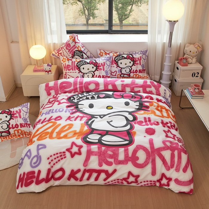 91家纺网 家纺一手货源 找家纺 蘭菲家纺 2026新款全棉三丽欧印花卡通四件套 涂鸦KT