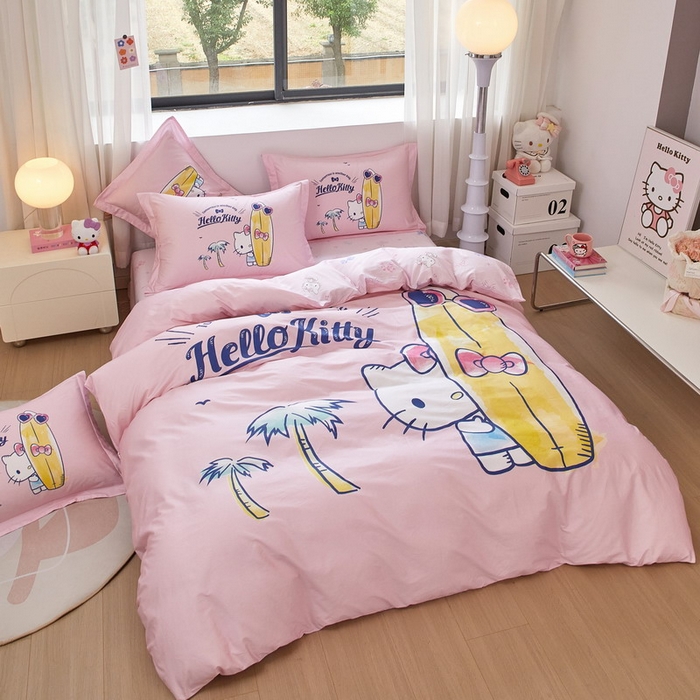 91家纺网 家纺一手货源 找家纺 蘭菲家纺 2026新款全棉三丽欧印花卡通四件套 夏日快乐