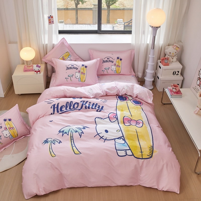 91家纺网 家纺一手货源 找家纺 蘭菲家纺 2026新款全棉三丽欧印花卡通四件套 夏日快乐