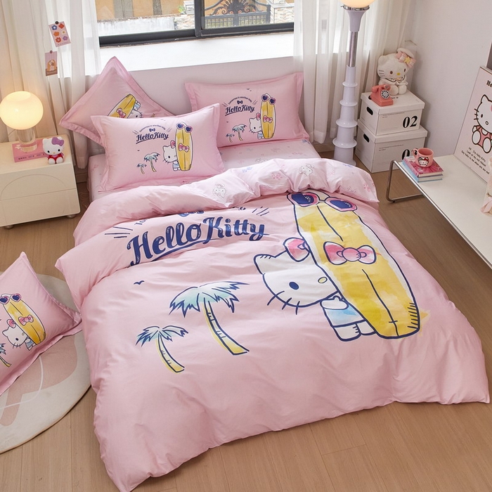 91家纺网 家纺一手货源 找家纺 蘭菲家纺 2026新款全棉三丽欧印花卡通四件套 夏日快乐