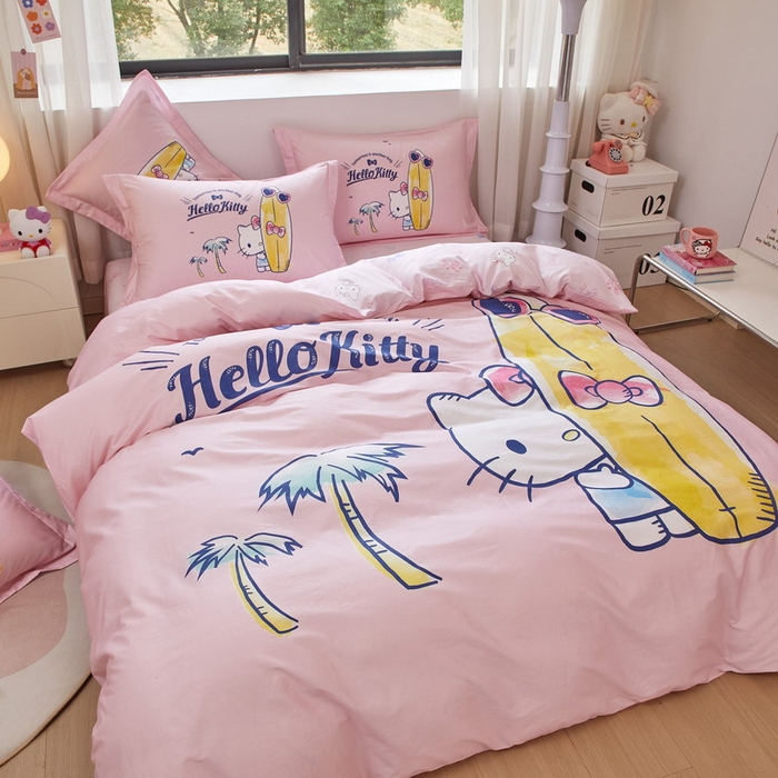 91家纺网 家纺一手货源 找家纺 蘭菲家纺 2026新款全棉三丽欧印花卡通四件套 夏日快乐