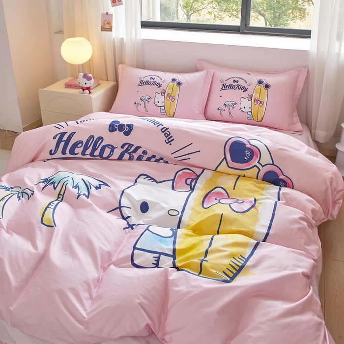 91家纺网 家纺一手货源 找家纺 蘭菲家纺 2026新款全棉三丽欧印花卡通四件套 夏日快乐