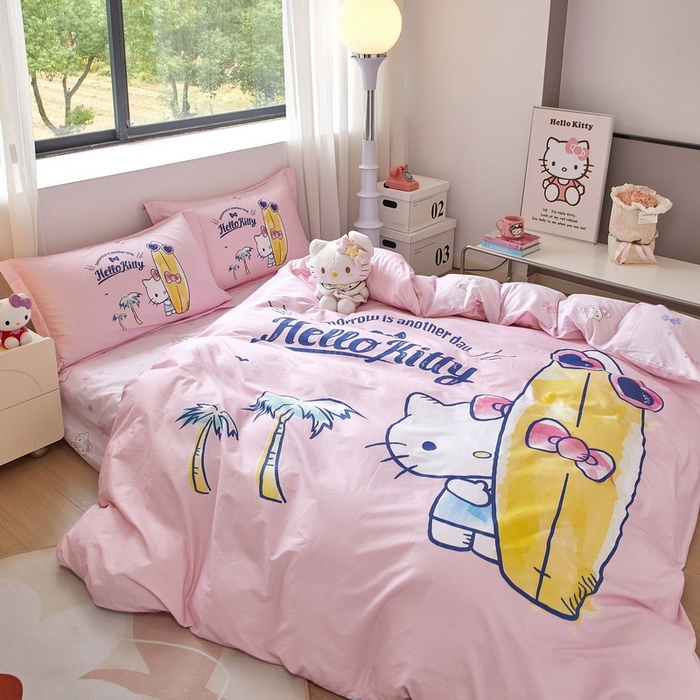 91家纺网 家纺一手货源 找家纺 蘭菲家纺 2026新款全棉三丽欧印花卡通四件套 夏日快乐