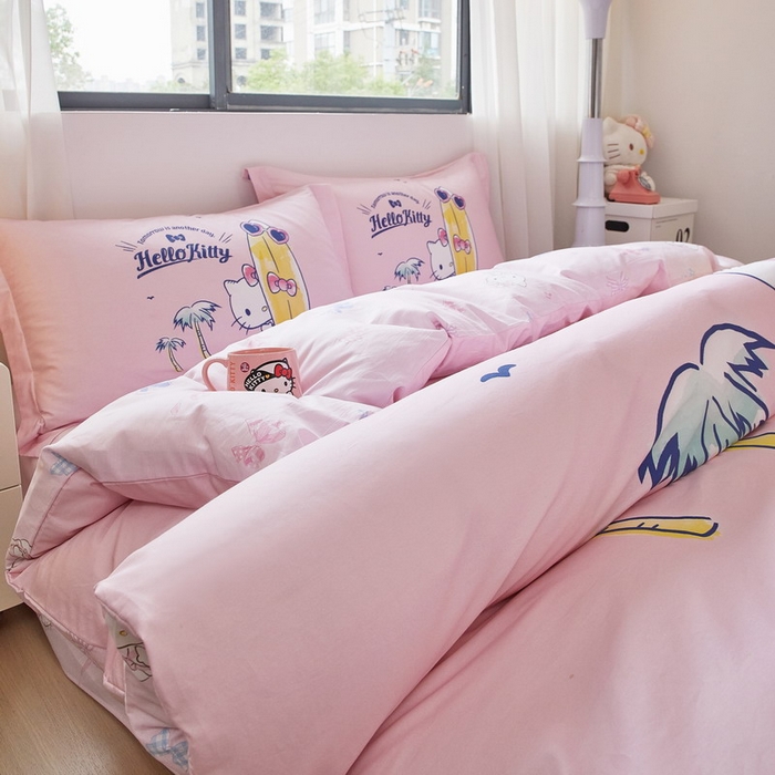 91家纺网 家纺一手货源 找家纺 蘭菲家纺 2026新款全棉三丽欧印花卡通四件套 夏日快乐