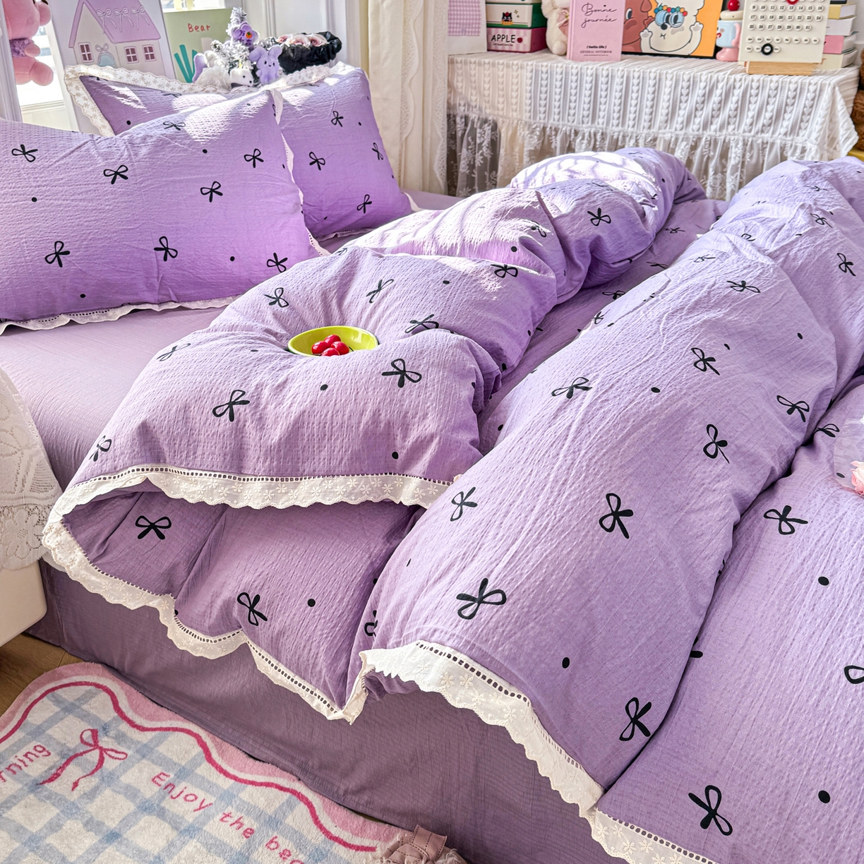 91家纺网 家纺一手货源 找家纺 （总）优卡迪家纺馆 2026新款全棉花边皱皱棉双层纱四件套下载文件包含买家秀