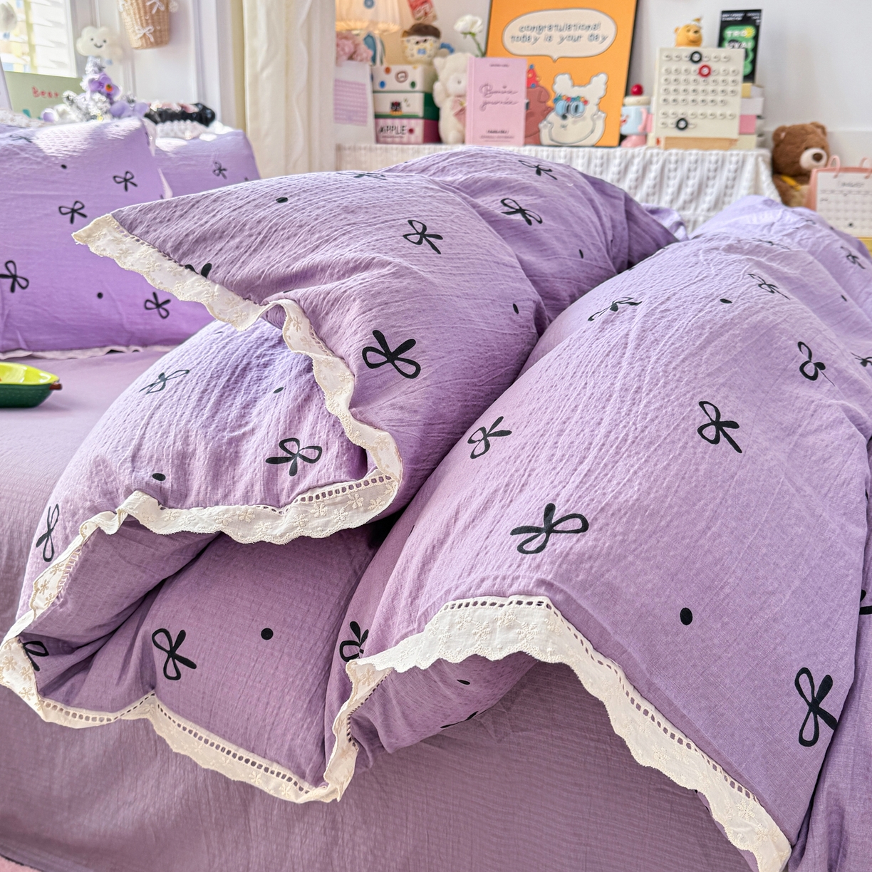 91家纺网 家纺一手货源 找家纺 （总）优卡迪家纺馆 2026新款全棉花边皱皱棉双层纱四件套下载文件包含买家秀