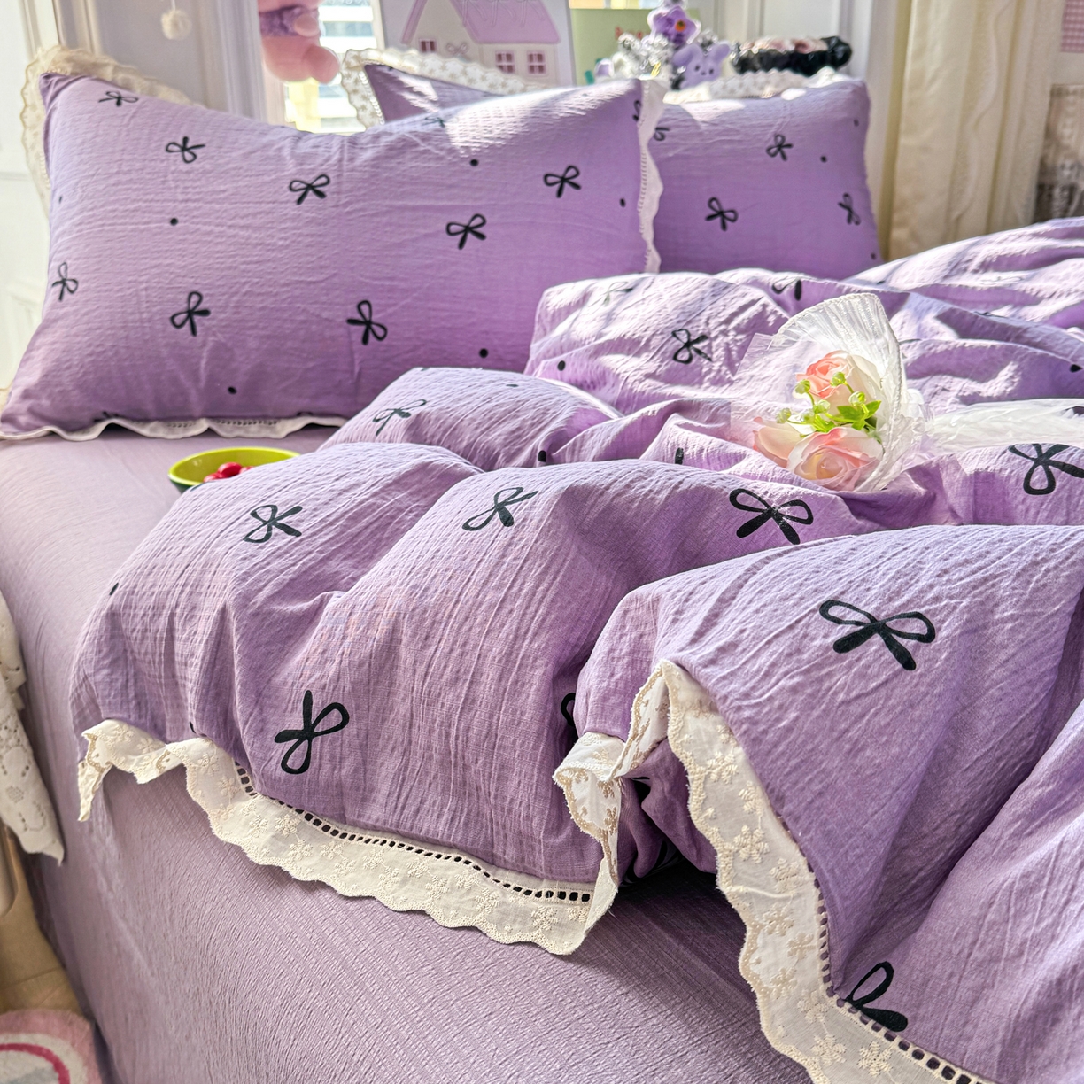 91家纺网 家纺一手货源 找家纺 （总）优卡迪家纺馆 2026新款全棉花边皱皱棉双层纱四件套下载文件包含买家秀