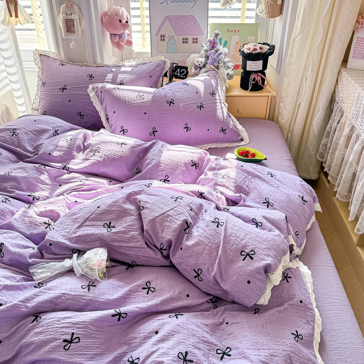 91家纺网 家纺一手货源 找家纺 （总）优卡迪家纺馆 2026新款全棉花边皱皱棉双层纱四件套下载文件包含买家秀