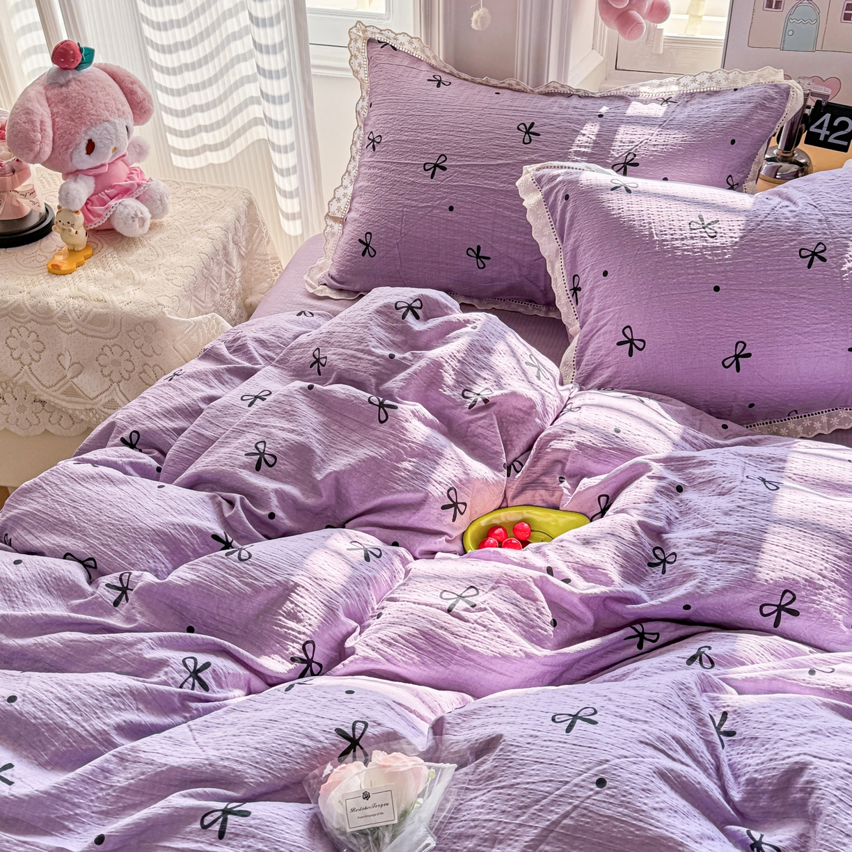 91家纺网 家纺一手货源 找家纺 （总）优卡迪家纺馆 2026新款全棉花边皱皱棉双层纱四件套下载文件包含买家秀