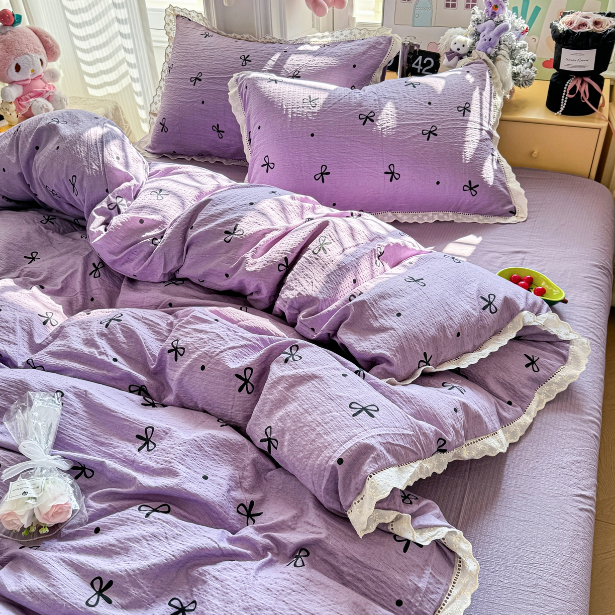 91家纺网 家纺一手货源 找家纺 （总）优卡迪家纺馆 2026新款全棉花边皱皱棉双层纱四件套下载文件包含买家秀