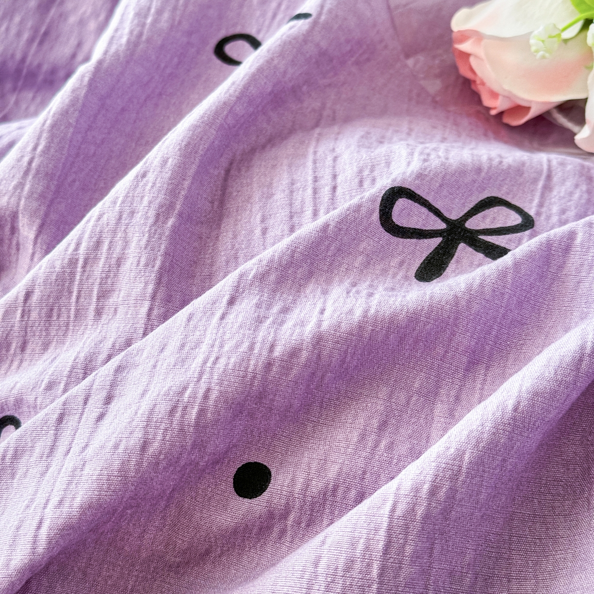 91家纺网 家纺一手货源 找家纺 优卡迪家纺馆 2026新款全棉花边皱皱棉双层纱四件套下载文件包含买家秀 紫梦