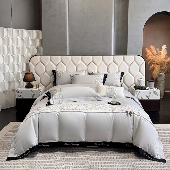 91家纺网 家纺一手货源 找家纺 欣宜家纺 2026春夏新款60支A类新疆长绒棉刺绣全棉四件套纯棉床品套件 玛丽-石灰