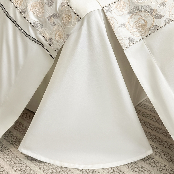 91家纺网 家纺一手货源 找家纺 欣宜家纺 2026春夏新款60支A类新疆长绒棉刺绣全棉四件套纯棉床品套件 玛丽-奶白