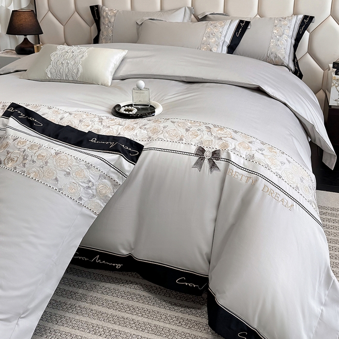 91家纺网 家纺一手货源 找家纺 欣宜家纺 2026春夏新款60支A类新疆长绒棉刺绣全棉四件套纯棉床品套件 玛丽-石灰