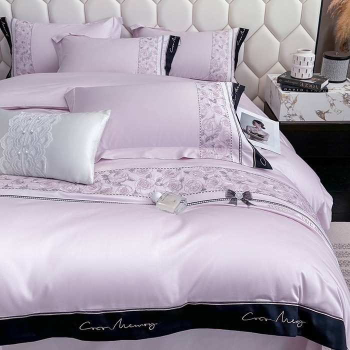 91家纺网 家纺一手货源 找家纺 欣宜家纺 2026春夏新款60支A类新疆长绒棉刺绣全棉四件套纯棉床品套件 玛丽-香芋紫