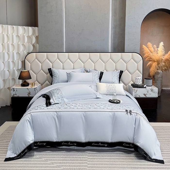 欣宜家纺 2026春夏新款60支A类新疆长绒棉刺绣全棉四件套纯棉床品套件 玛丽-梦幻蓝