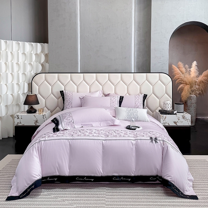 欣宜家纺 2026春夏新款60支A类新疆长绒棉刺绣全棉四件套纯棉床品套件 玛丽-香芋紫