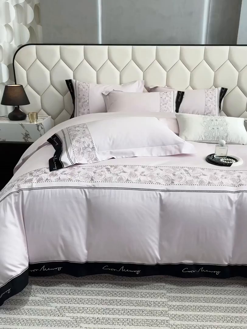 91家纺网 家纺一手货源 找家纺 （总）欣宜家纺 2026春夏新款60支A类新疆长绒棉刺绣全棉四件套纯棉床品套件