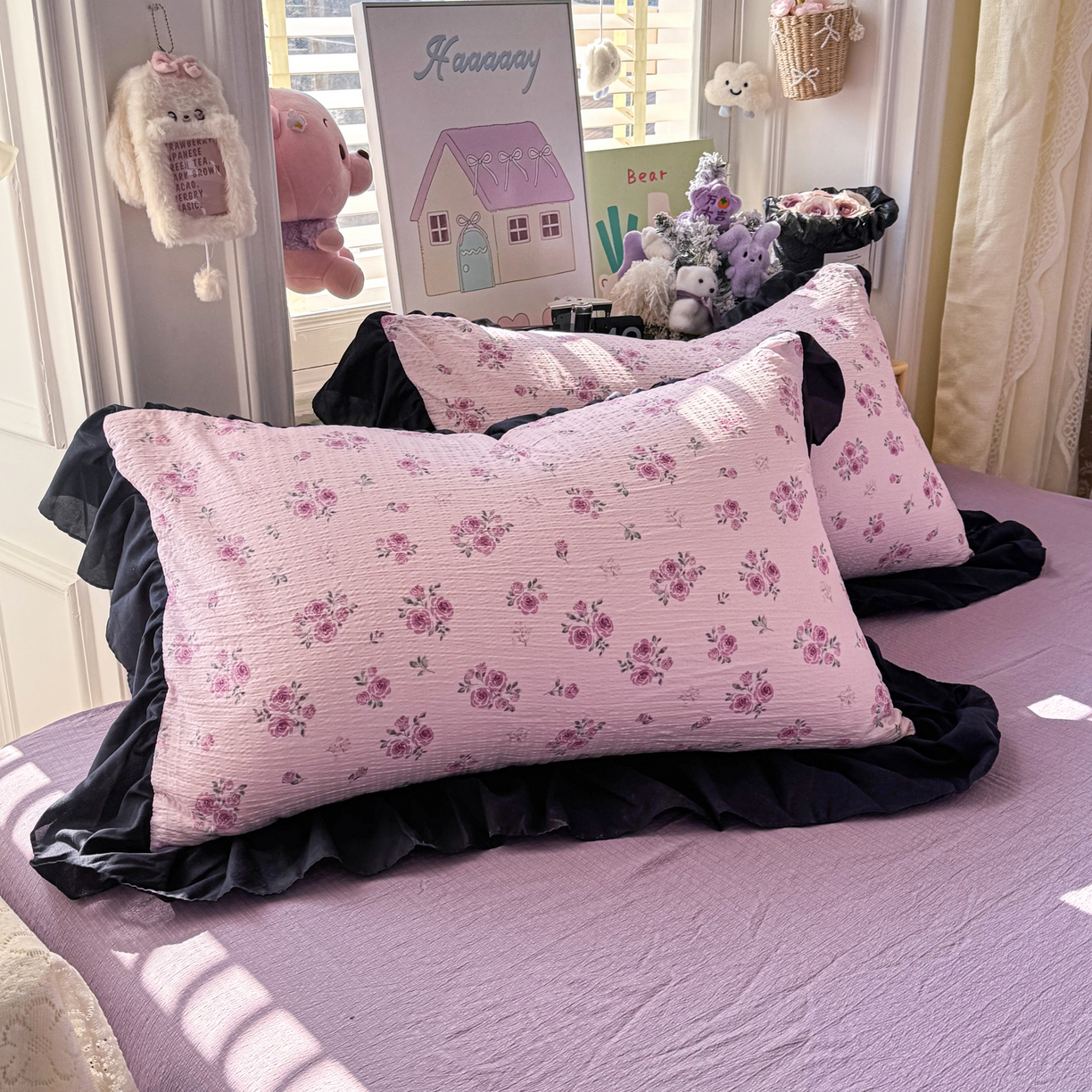 91家纺网 家纺一手货源 找家纺 优卡迪家纺馆 2026新款皱皱棉双层纱黑花边四件套下载文件包含买家秀 午后甜梦