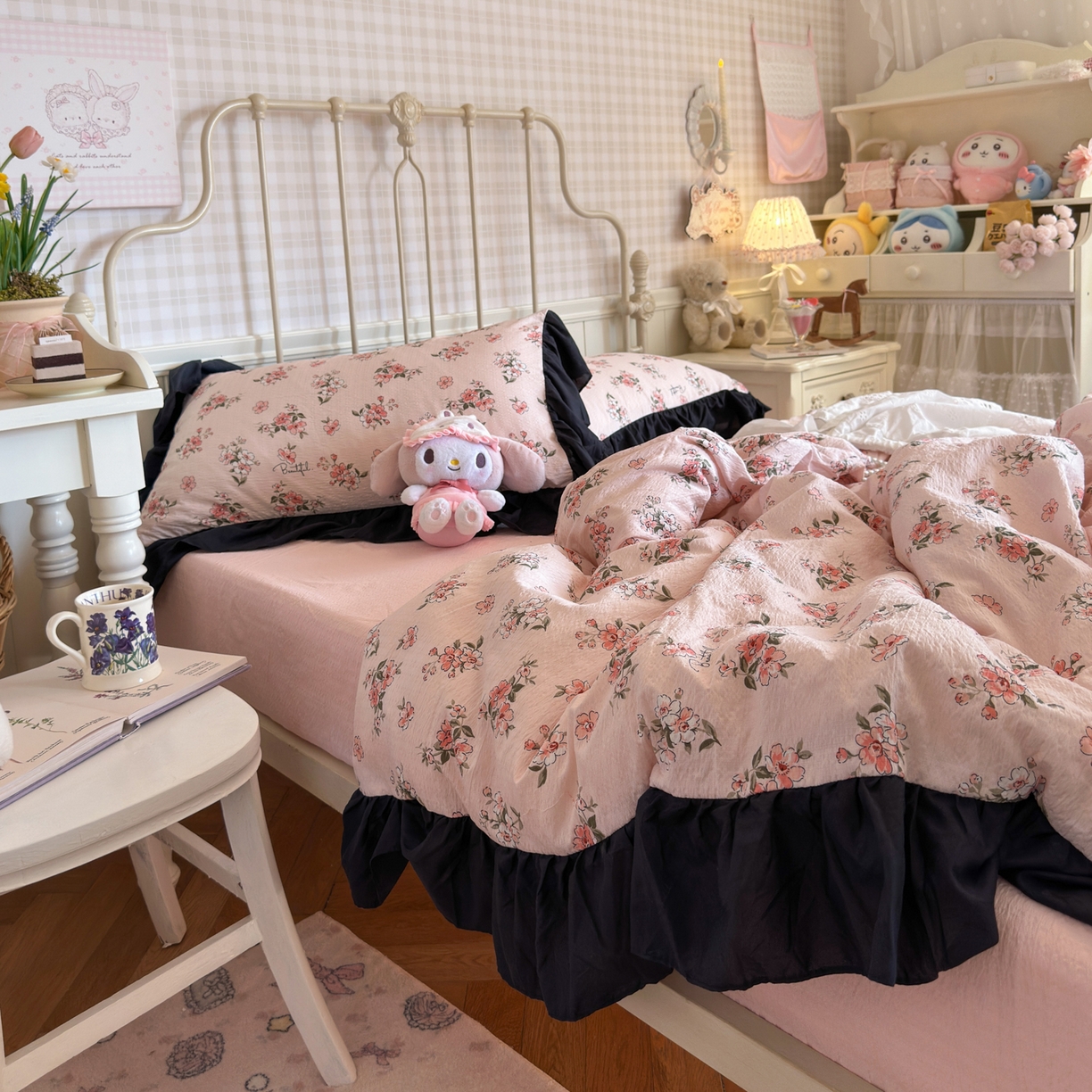 91家纺网 家纺一手货源 找家纺 优卡迪家纺馆 2026新款皱皱棉双层纱黑花边四件套下载文件包含买家秀 阳光花园