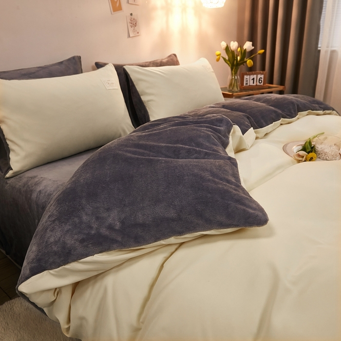 啊雅家居 2026新款水洗棉牛奶绒三件套四件套 暖黄加牛奶绒