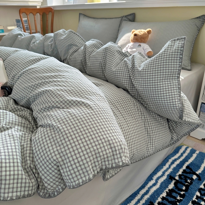 91家纺网 家纺一手货源 找家纺 （总）XIWEN-希文家纺 2026新款40支全棉色织水洗棉贝壳边四件套