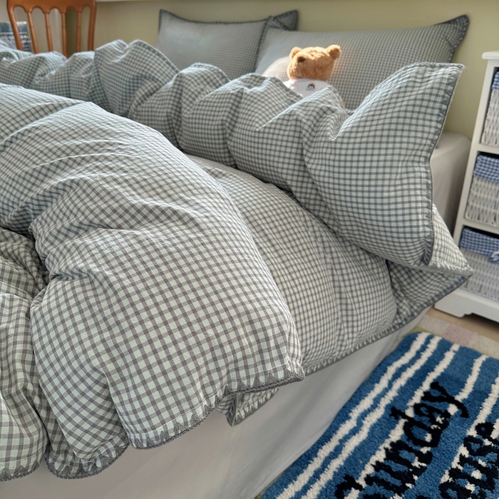 91家纺网 家纺一手货源 找家纺 （总）XIWEN-希文家纺 2026新款40支全棉色织水洗棉贝壳边四件套