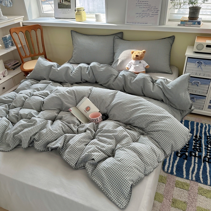 91家纺网 家纺一手货源 找家纺 （总）XIWEN-希文家纺 2026新款40支全棉色织水洗棉贝壳边四件套