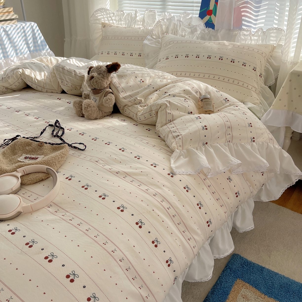 91家纺网 家纺一手货源 找家纺 （总）三朵家纺 2026新款云柔水洗棉大花边A类韩版四件套