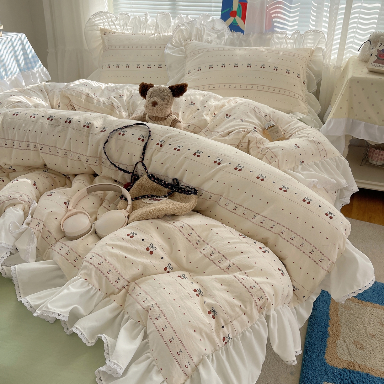 91家纺网 家纺一手货源 找家纺 （总）三朵家纺 2026新款云柔水洗棉大花边A类韩版四件套