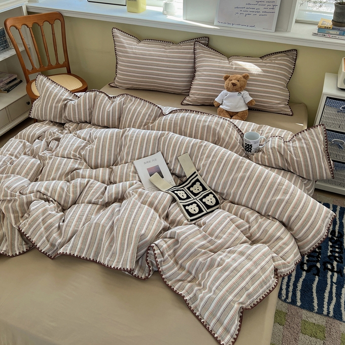 91家纺网 家纺一手货源 找家纺 （总）XIWEN-希文家纺 2026新款40支全棉色织水洗棉贝壳边四件套